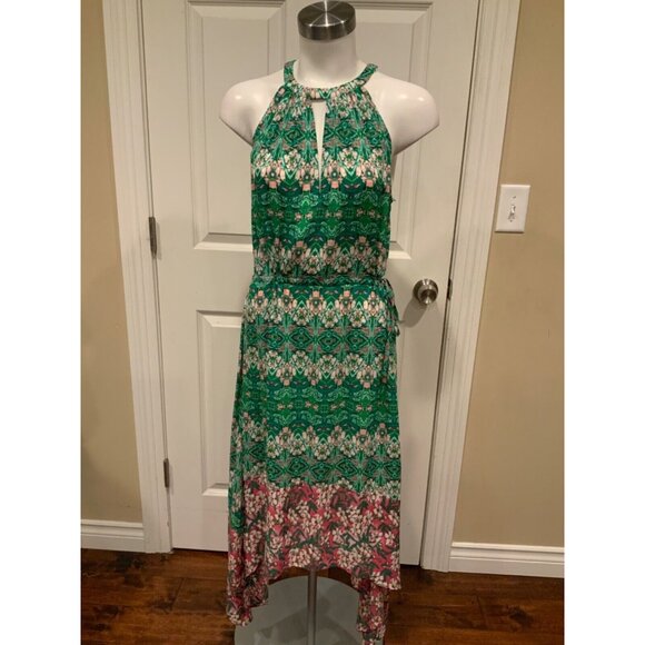 BCBG Max Azria Kelly Green Pink Floral Keelie Halter Dress, Size S, NWT! $298